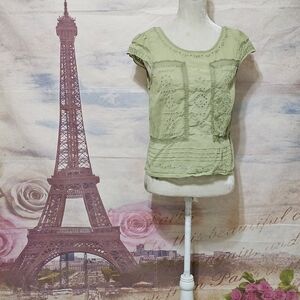 Meadow Rue Light Green Eyelet Blouse